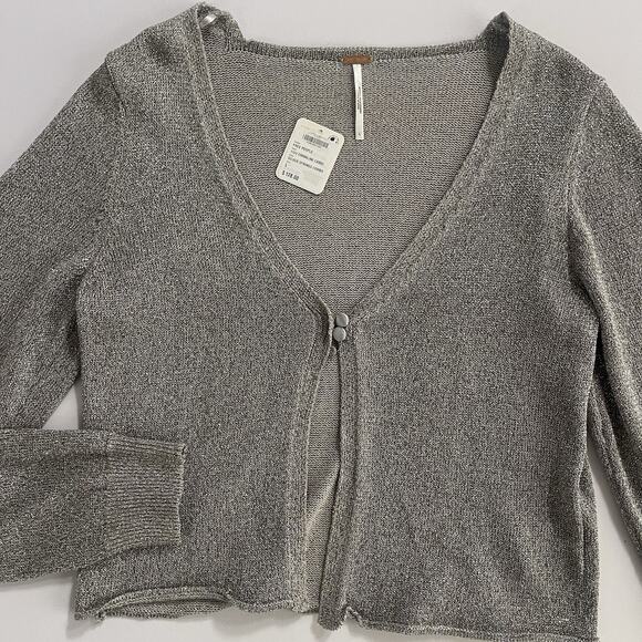 Women's Free People Emmaline Silver Sparkle Cardigan Sweater New - Picture 2 of 8